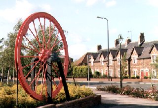 The Pit Winding Wheel has become public art, Main Street, Newtongrange